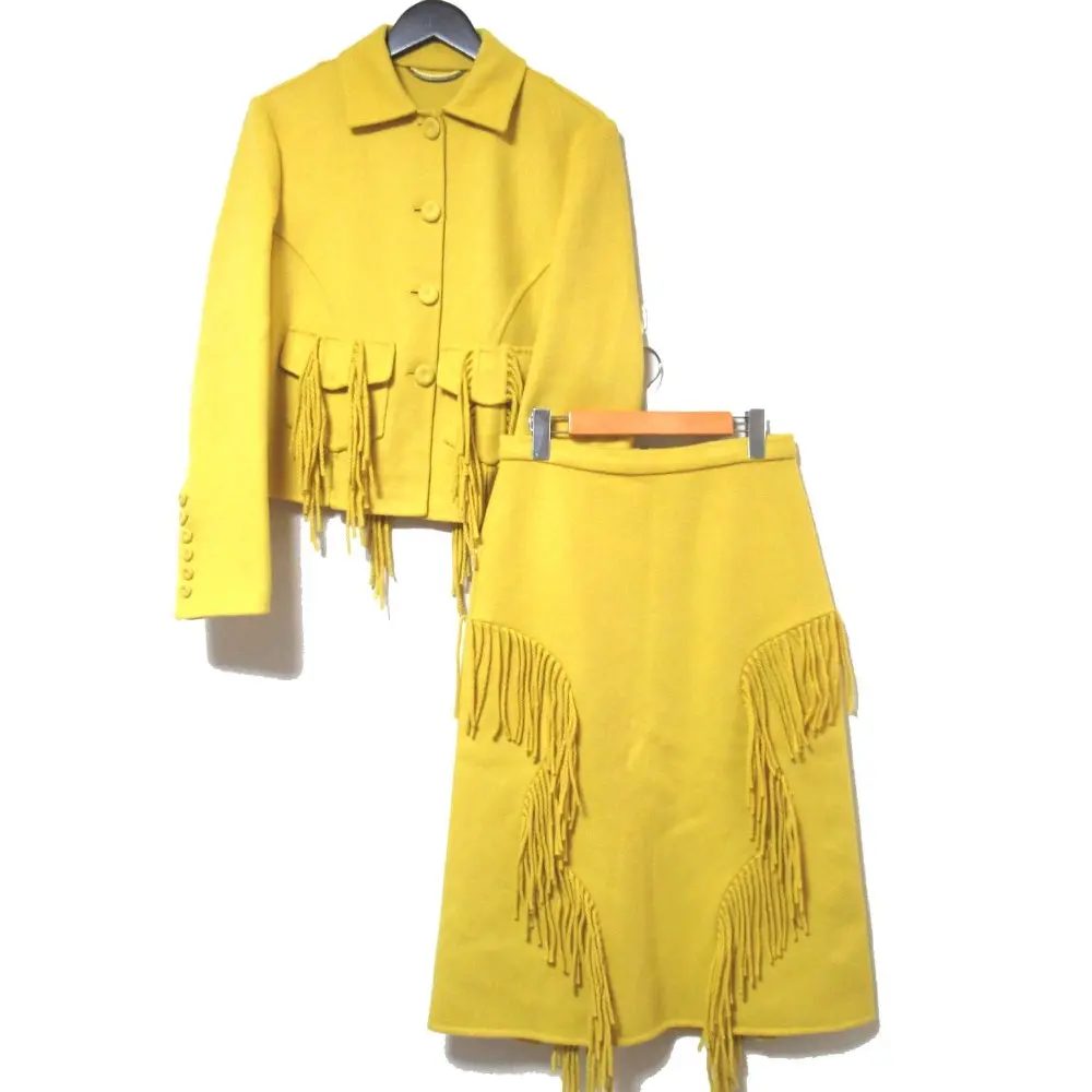 ERMANNO SCERVINO エルマノシェルビーノ ウール×カシミヤ フリンジ シングルジャケット+スカート セットアップ イエロー