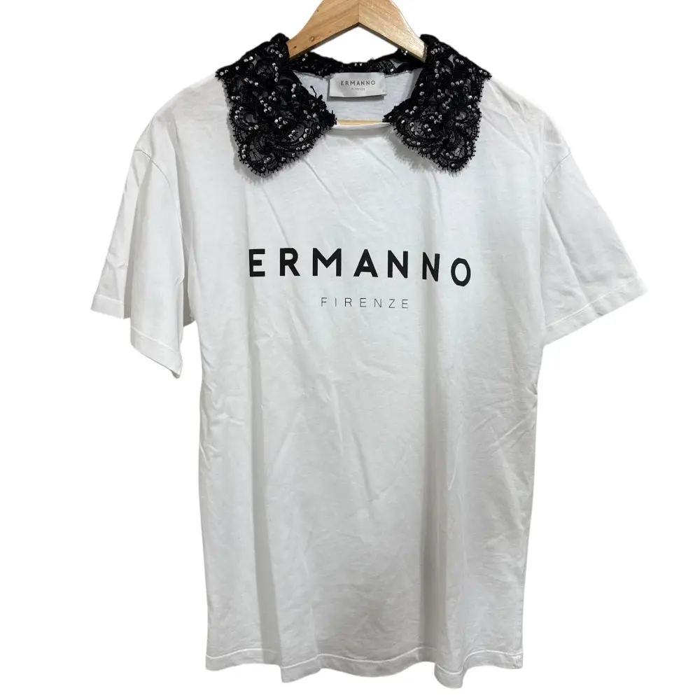 ERMANNO SCERVINO エルマノシェルビーノ 半袖 レース襟付き Tシャツ 40 ホワイト