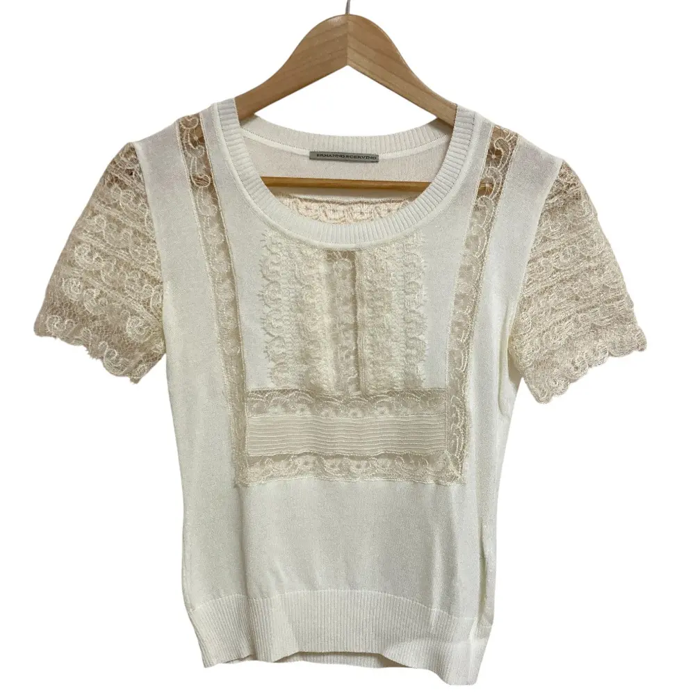 ERMANNO SCERVINO エルマンノシェルビーノ レース切替 半袖 ニット カットソー サイズ38 アイボリー