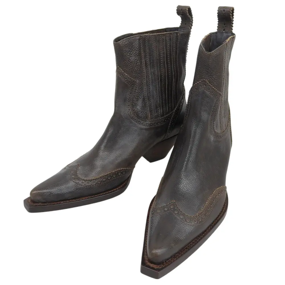 ERMANNO SCERVINO エルマノシェルビーノ ウイングチップ サイドゴアショートブーツ 37 1/2 約23.5cm ブラウン