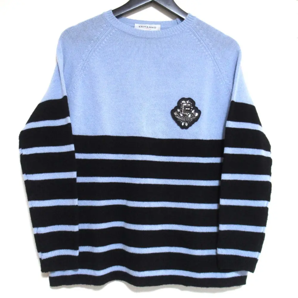 24AW ERMANNO FIRENZE エルマンノフィレンツェ エルマンノシェルビーノ ボーダー柄 ニット セーター IT38 ブルー×ネイビー