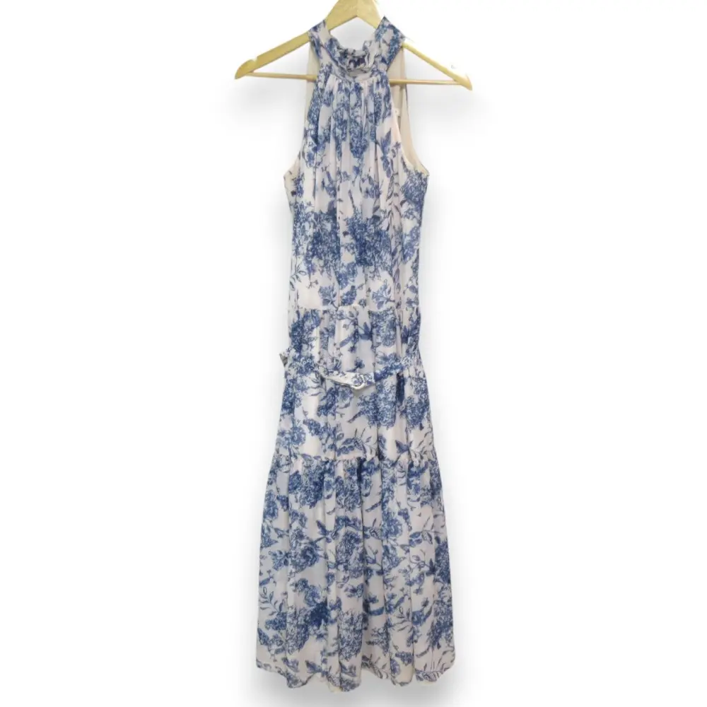 Estella.K エステラケー Positano Belted Long Dress フラワープリントホルターネック ロングドレス ワンピース F ブルー×アイボリー