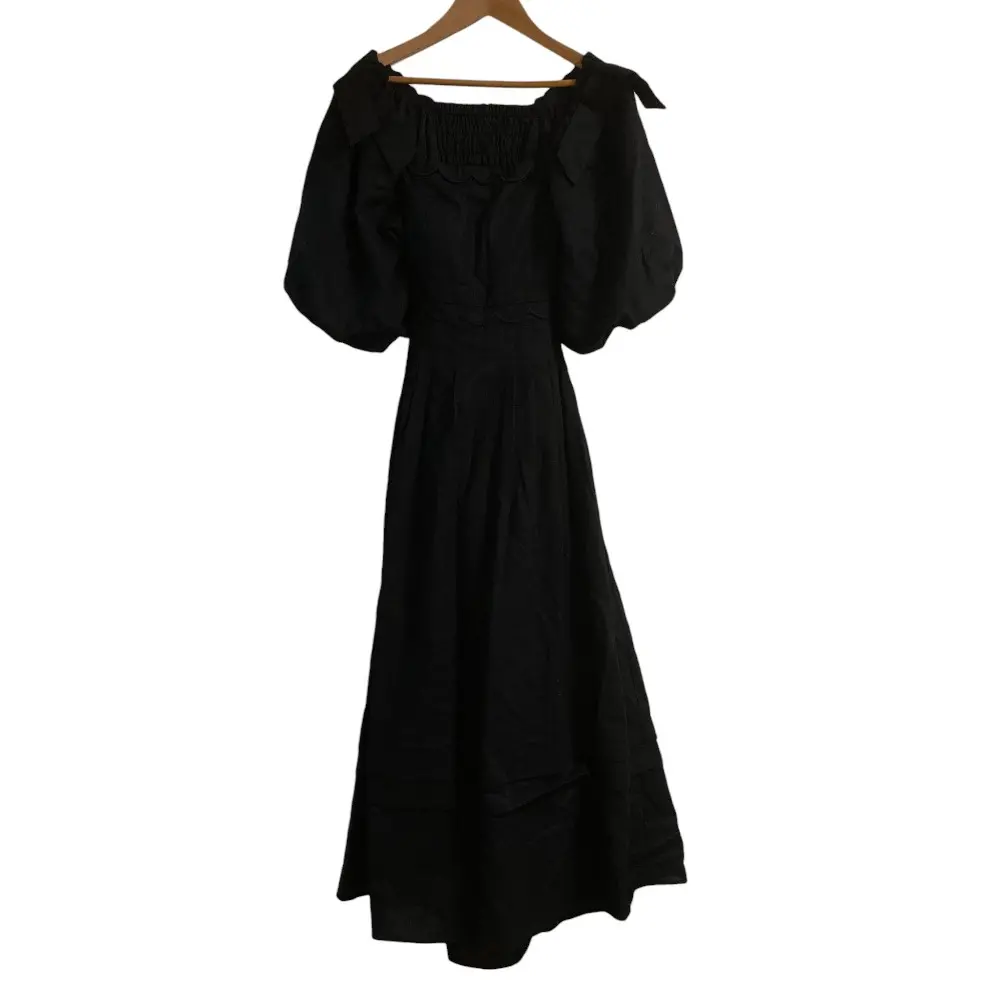 Estella.K エステラK Sweetheart Linen Long Dress リネン混 ロングワンピース 122151189 フリーサイズ ブラック