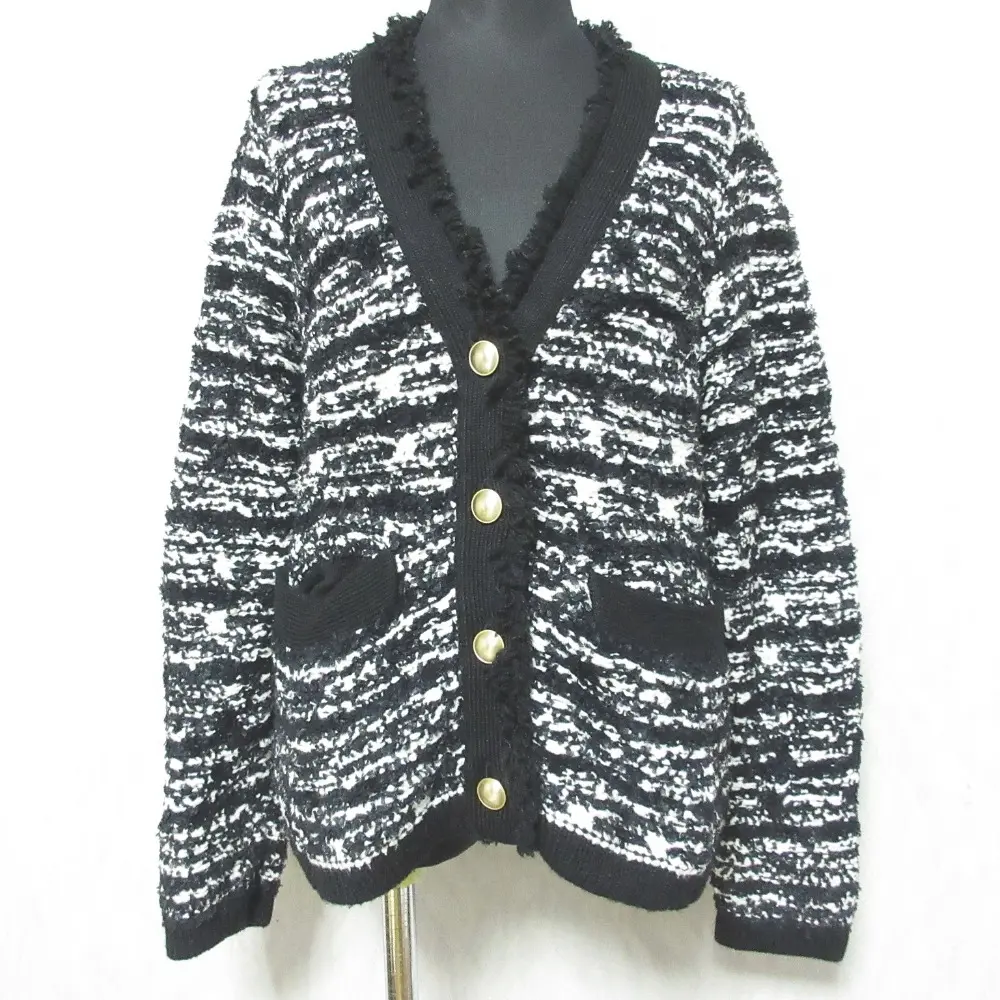 23AW ESTNATION エストネーション ツィードニットジャケット Vネック カーディガン ブルゾン 32-109-04-090325 F ブラック