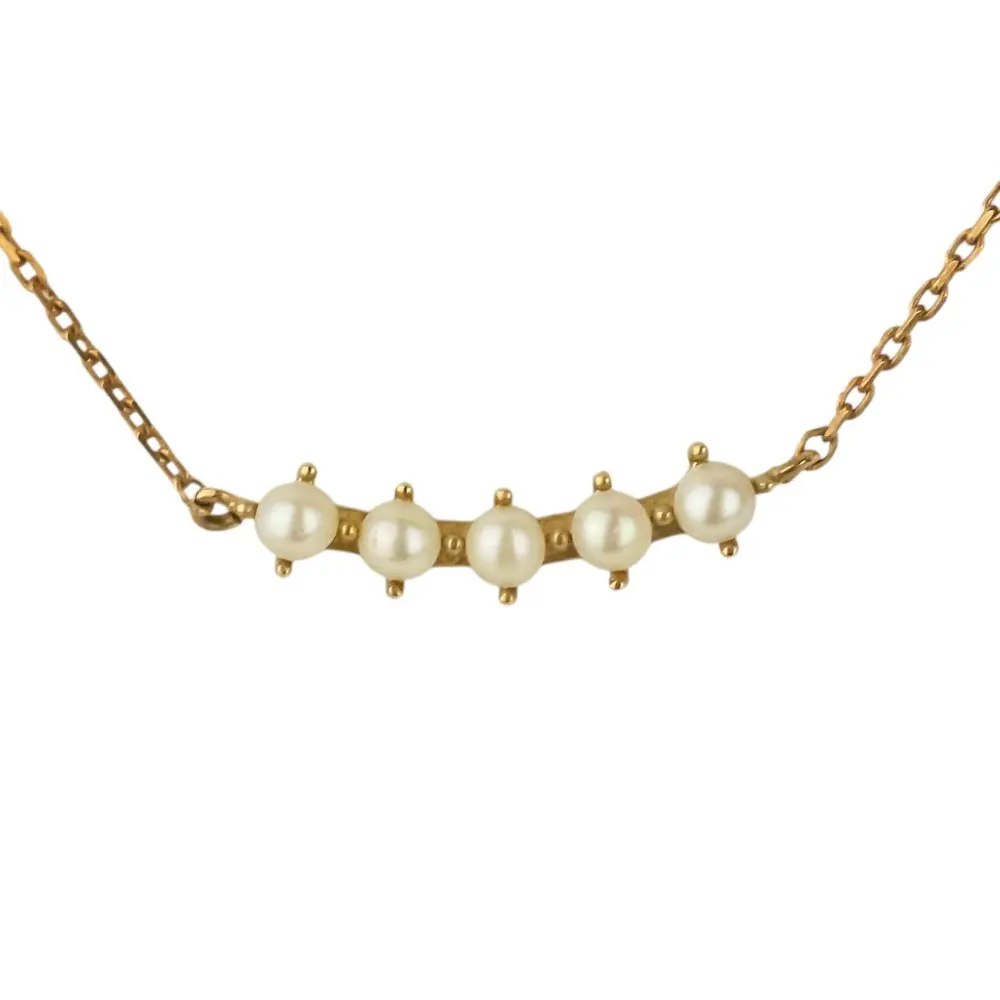 ete エテ K10 5Pフェイクパール ネックレス 40cm イエローゴールド