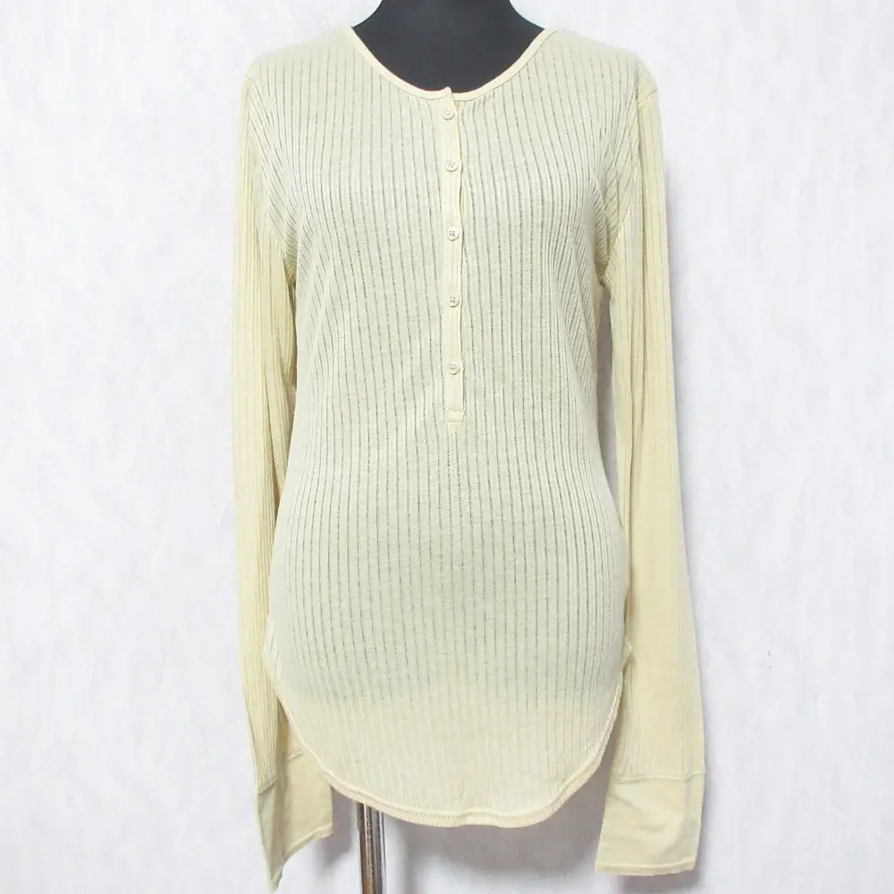 24SS ETRE TOKYO エトレトウキョウ シアーストライプヘンリーネックトップス 長袖 カットソー 1224212061-0 F ベージュ