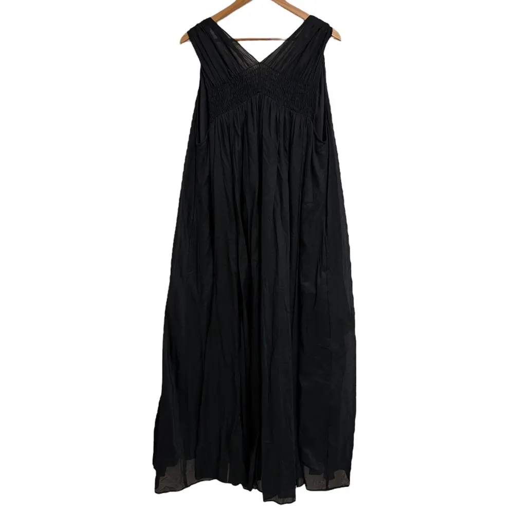 23SS ETRE TOKYO エトレトウキョウ ノースリーブ シャーリング ボリュームワンピース サイズF ブラック