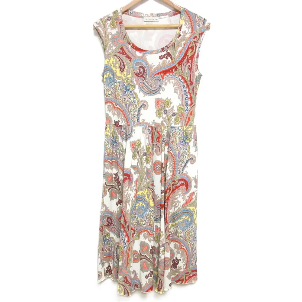 ETRO エトロ ペイズリー柄 マキシ丈 ノースリーブ ロングドレス フレアワンピース 42 マルチカラー