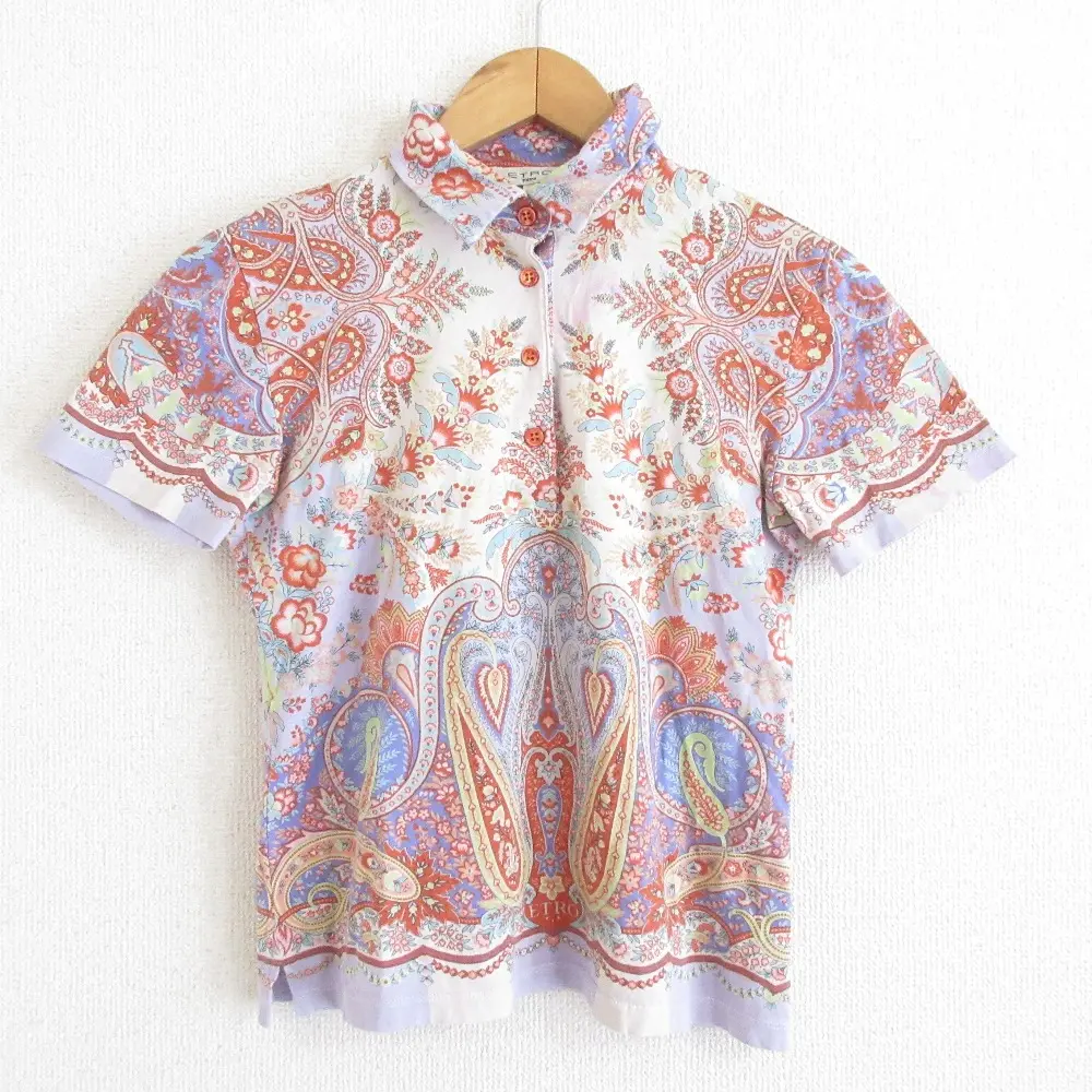 ETRO エトロ ペイズリープリント 半袖 ポロシャツ カットソー 40 ブルー系