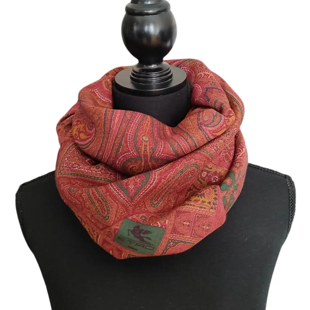ETRO エトロ ペイズリー柄 総柄 スクエア 大判 ストール スカーフ マフラー ボルドー