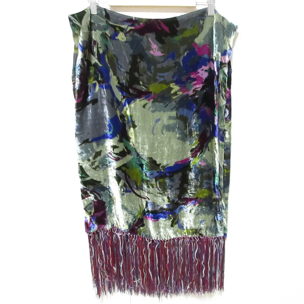 ETRO エトロ 総柄 ベロア ベルベット フリンジ マフラー ストール マルチカラー