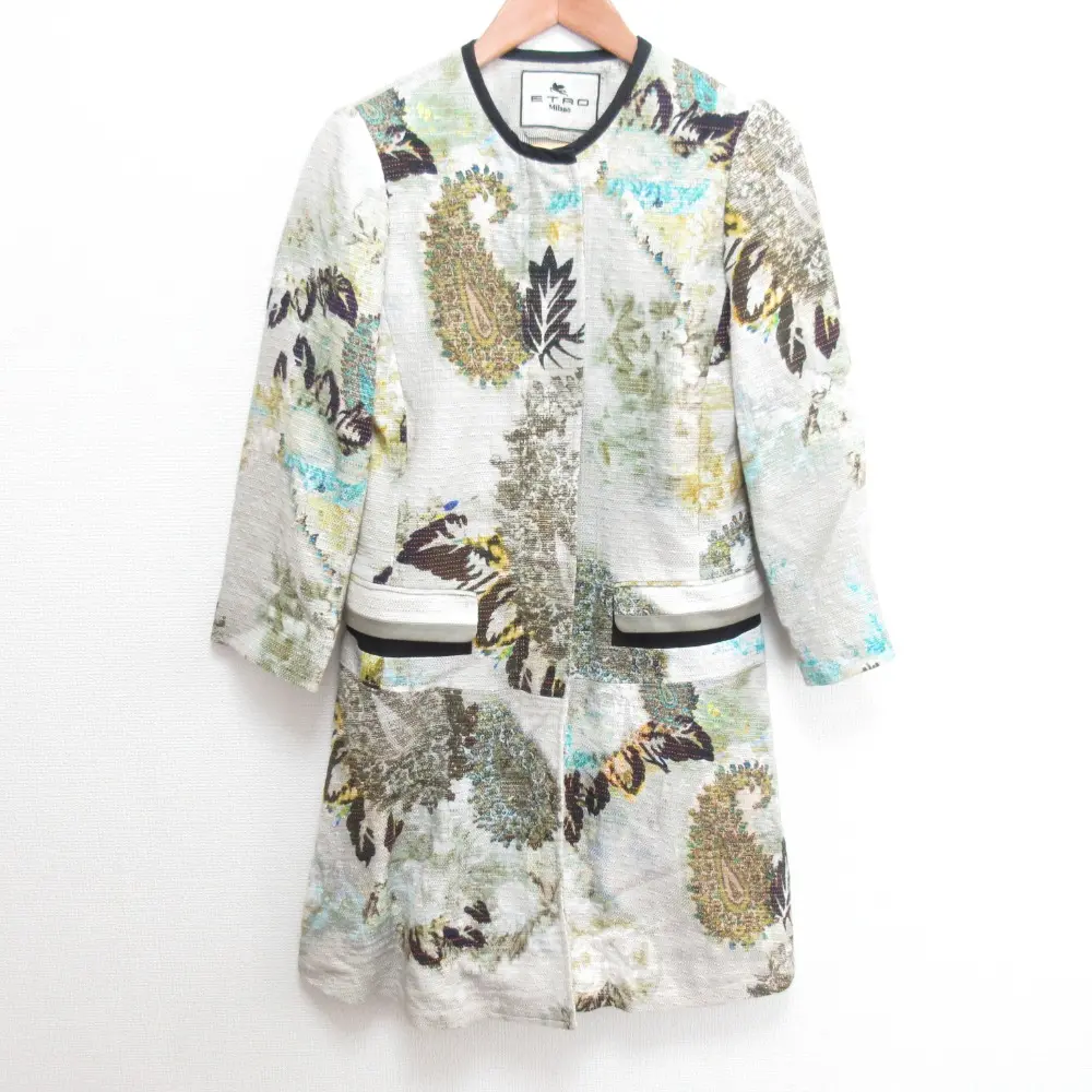 ETRO エトロ ペイズリー柄 キャンバス ノーカラーコート サイズ40 マルチカラー