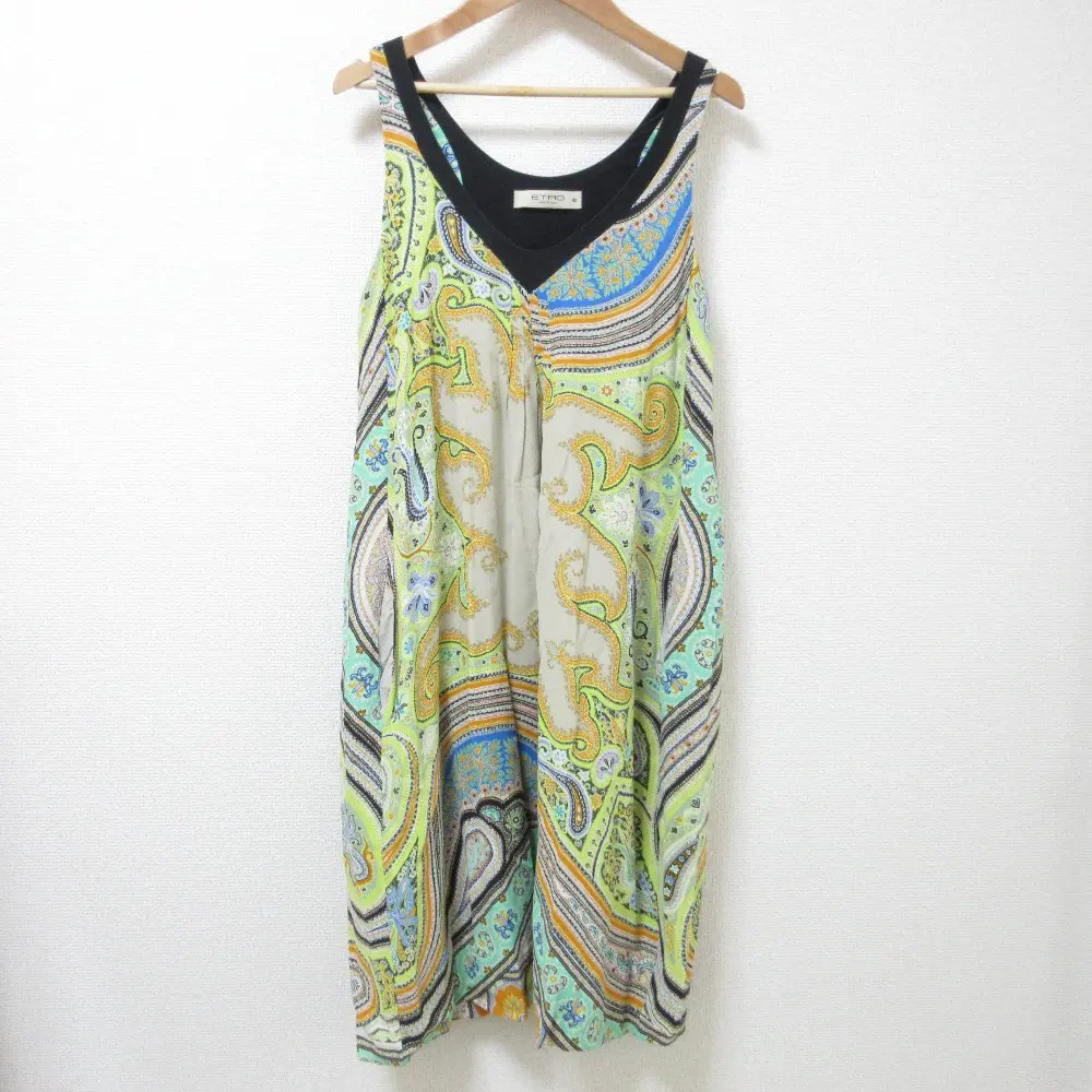 ETRO エトロ ペイズリー柄 ノースリーブ ストレッチ ひざ上丈 タックミニワンピース 42 マルチカラー