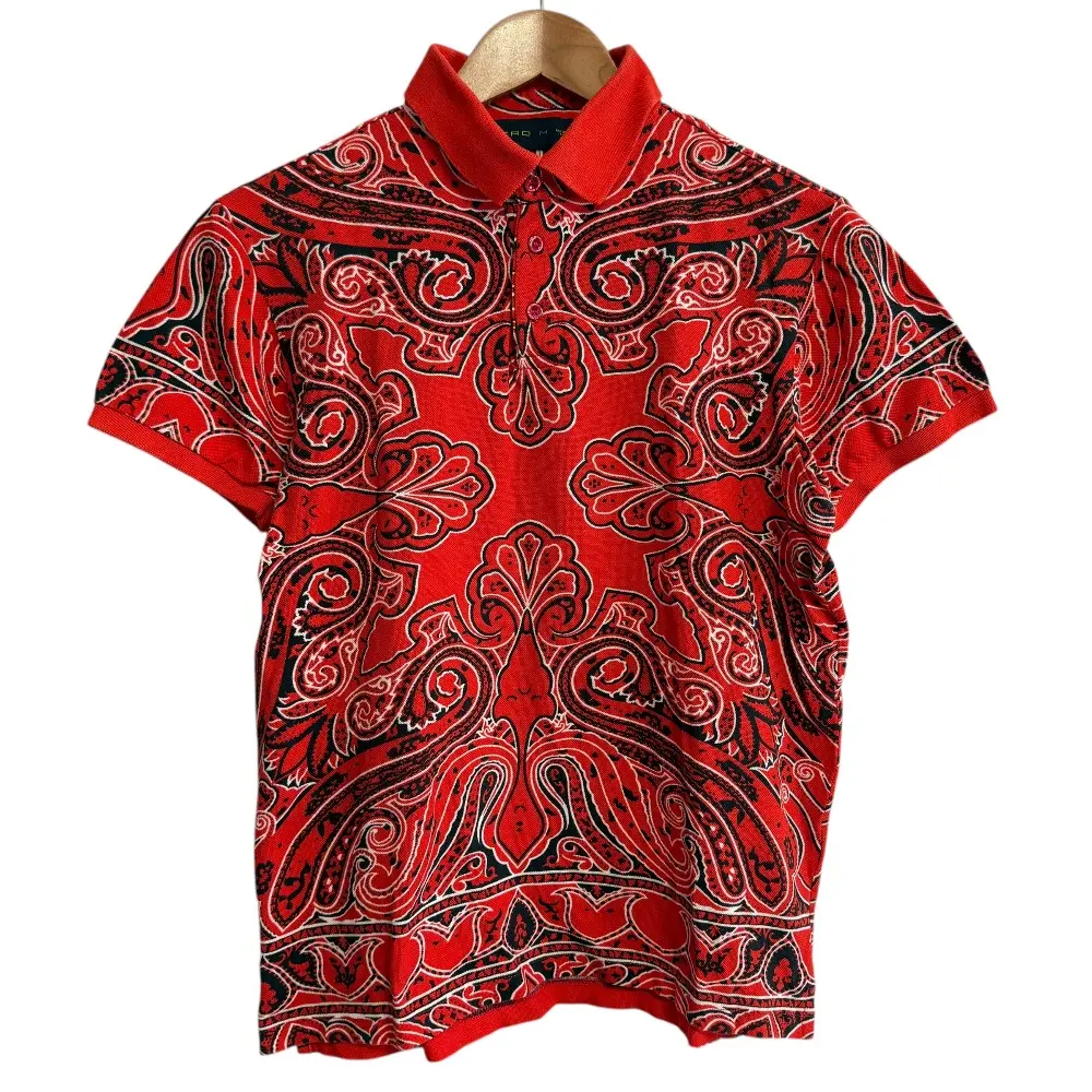 ETRO エトロ ペイズリー柄 半袖 ポロシャツ カットソー M オレンジ