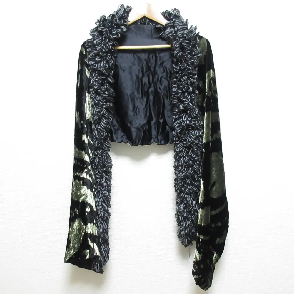 ETRO エトロ フリンジ シルク フリンジ ベロアマフラー ロングストール ブラック×グリーンの買取実績【2024年10月買取】