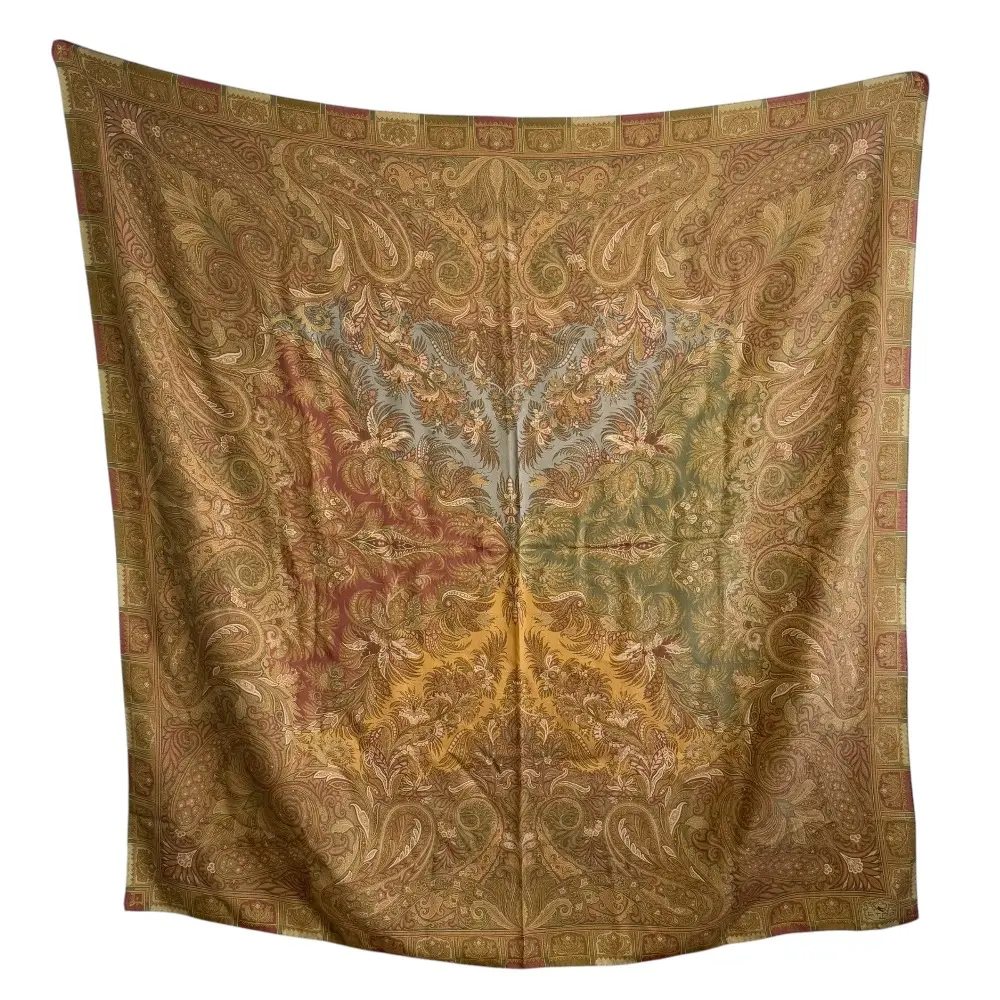 ETRO エトロ ペイズリー 総柄 シルクブレンド 大判 ストール スカーフ ベージュ系
