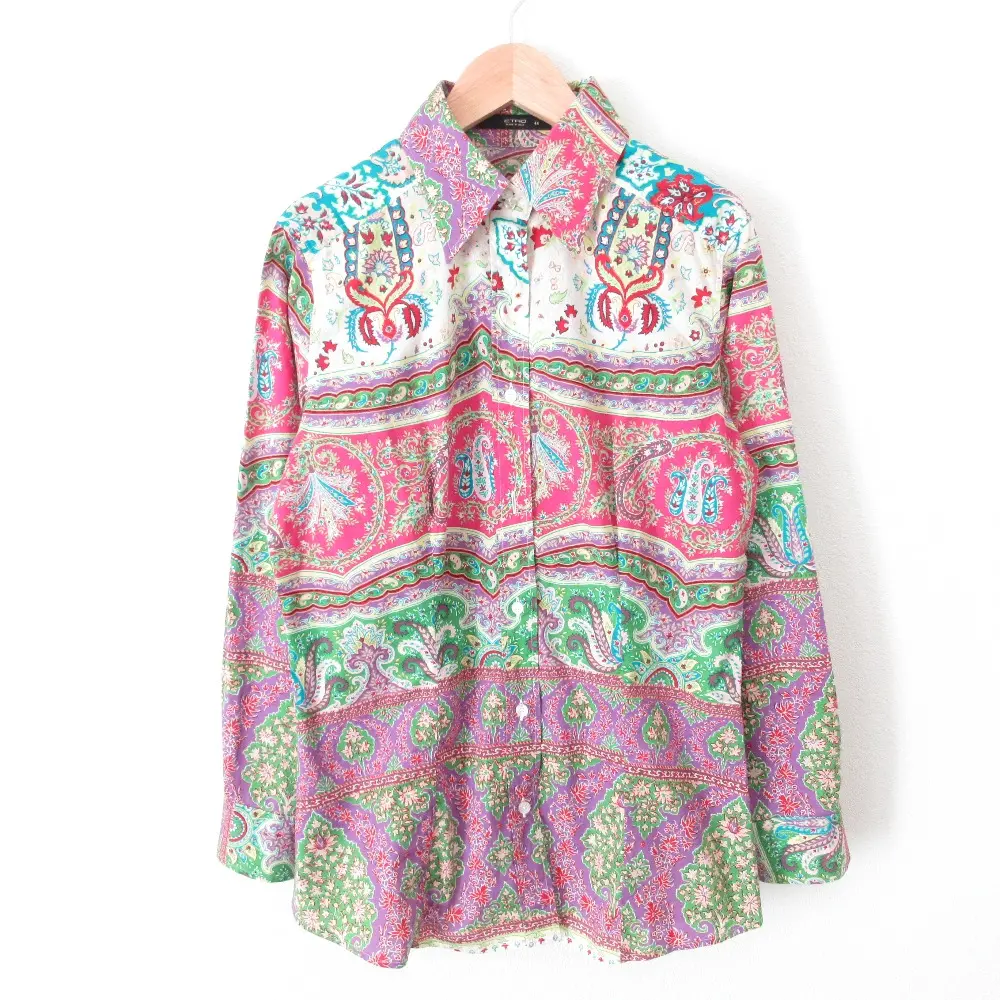 ETRO エトロ ペイズリー柄 総柄 コットン ストレッチ 長袖 ロングスリーブ シャツ ブラウス サイズ44 マルチカラー