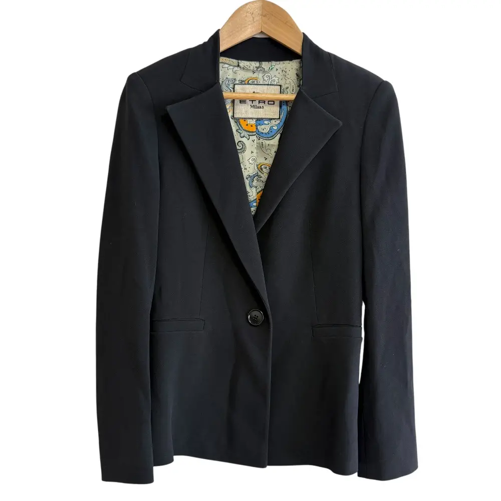 ETRO エトロ シングル 裏地ペイズリー柄 ストレッチ シングル テーラードジャケット 38 ブラック
