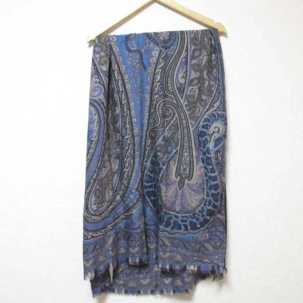 21AW ETRO エトロ ペイズリー柄 カシミヤブレンド 大判ストール ショール ネイビー