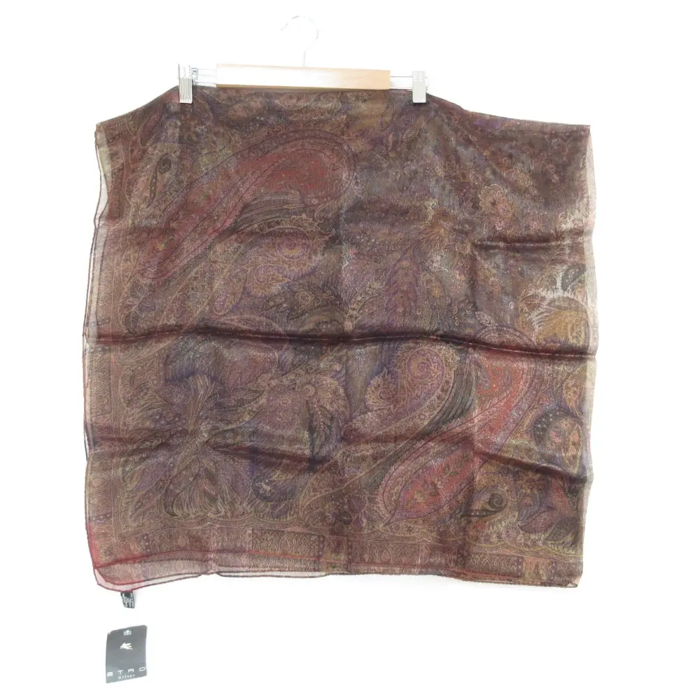 ETRO エトロ ペイズリー柄 シルクブレンド シアー 大判スカーフ ショール ブラウン