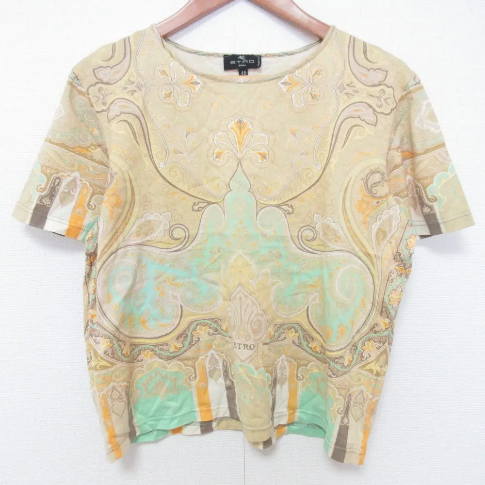 ETRO エトロ ペイズリー 総柄 クルーネック ショートスリーブ カットソー Tシャツ サイズ46 ベージュ