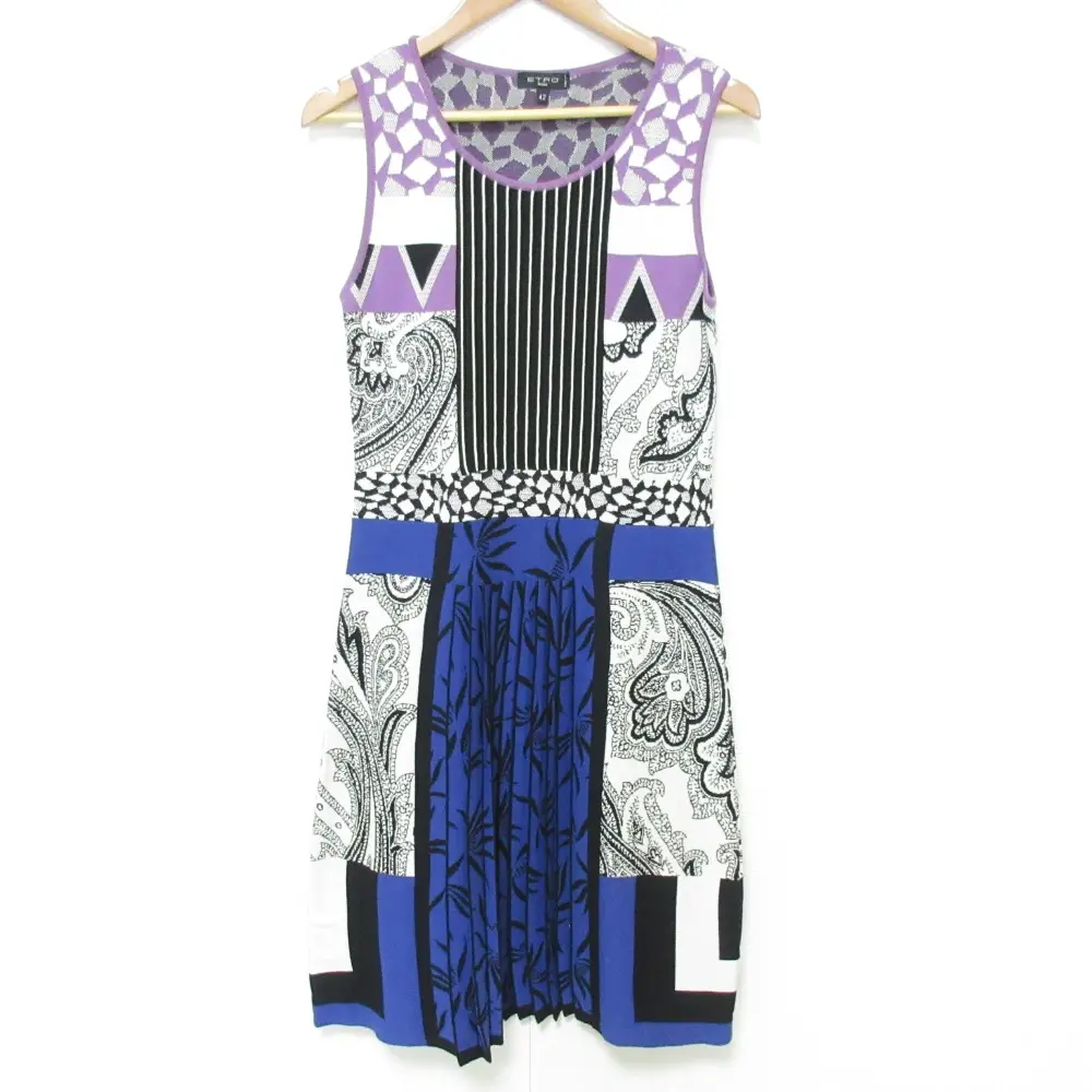 ETRO エトロ 総柄 ノースリーブ ニット プリーツワンピース サイズ42 マルチカラー
