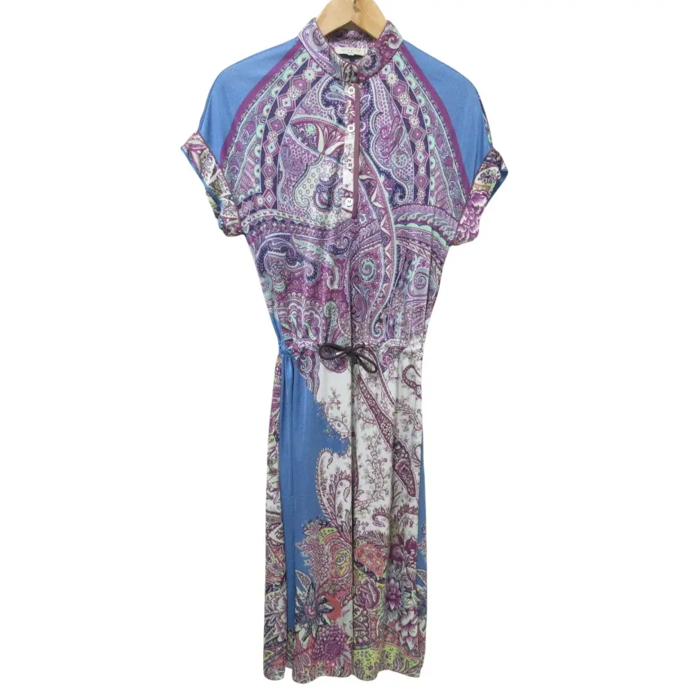 クリーニング済 ETRO エトロ ペイズリープリント 半袖 膝丈 ワンピース 38 パープル