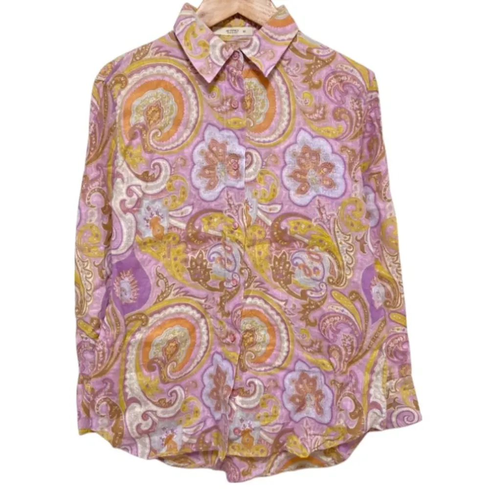 ETRO エトロ ペイズリー柄 リネン 長袖 ブラウス シャツ サイズ42 パープル系