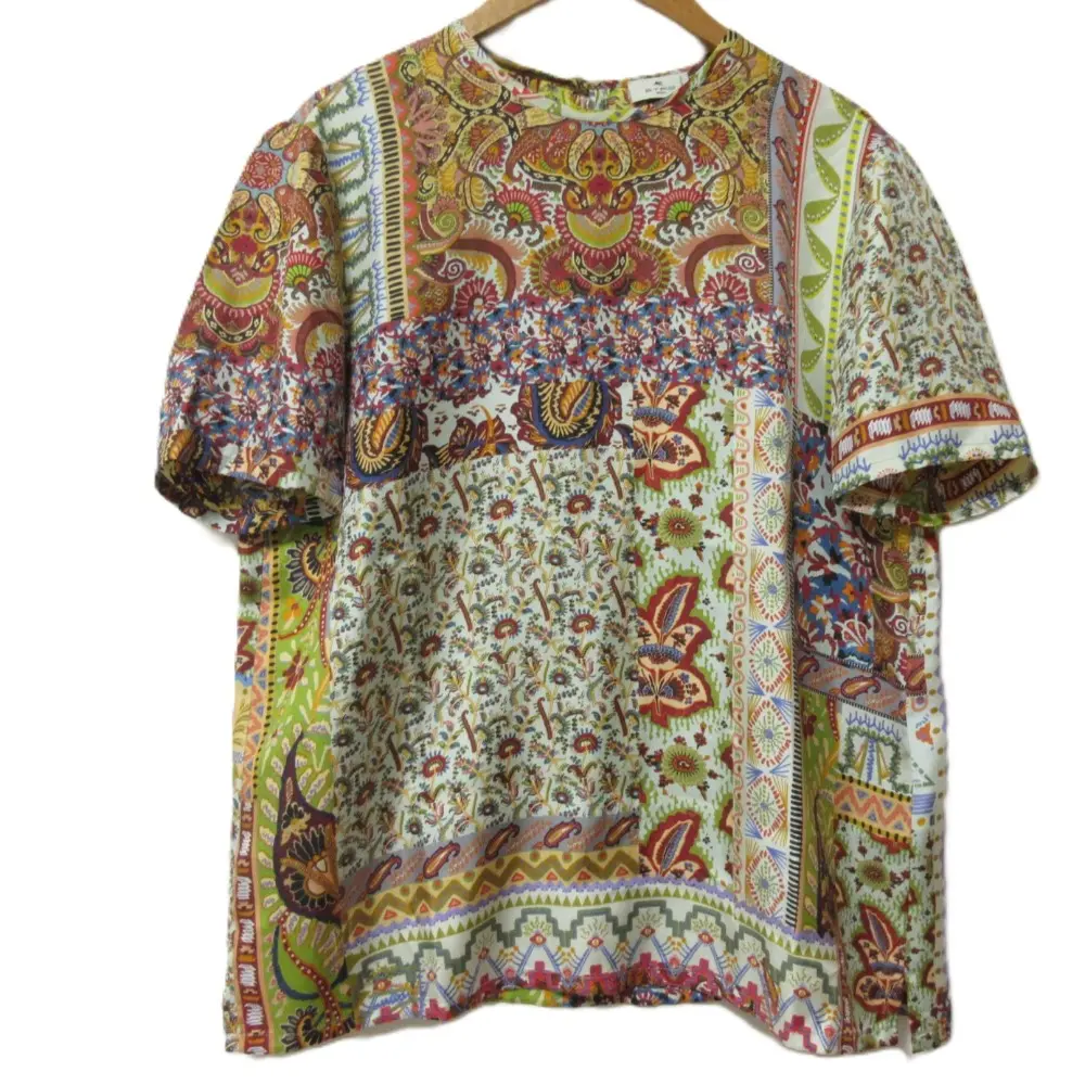 22SS ETRO エトロ ペイズリー柄 シルク100% クルーネック 半袖 シャツ カットソー サイズ42 マルチカラー