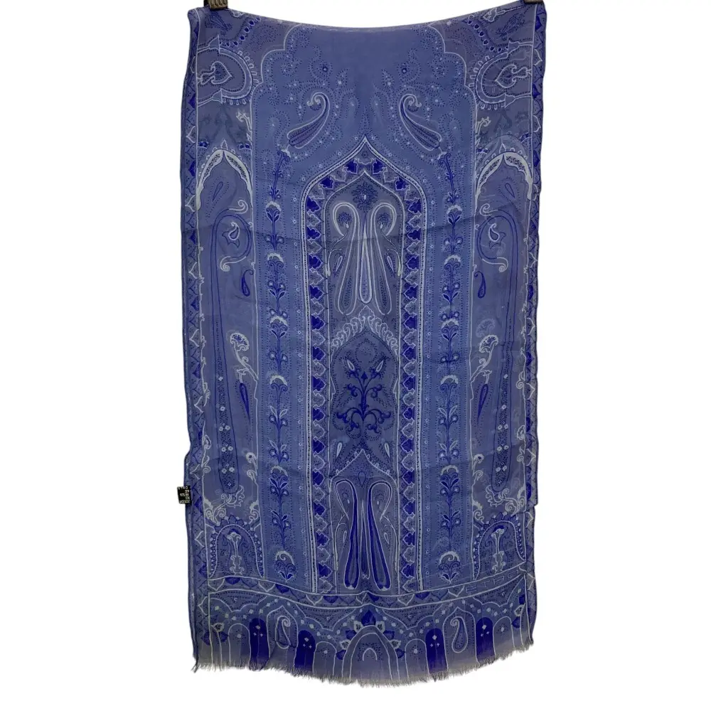 ETRO エトロ ペイズリー柄 シルクシアーストール ブルー