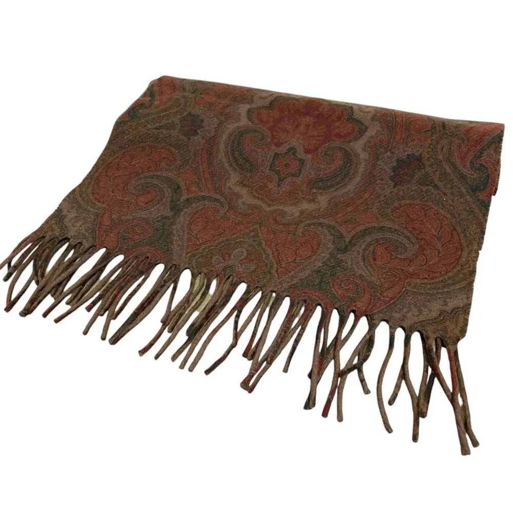 ETRO エトロ ペイズリー柄 カシミヤブレンド フリンジ マフラー ストール ブラウン