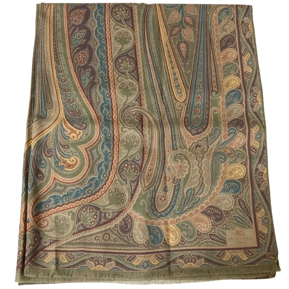 ETRO エトロ ペイズリー柄 ウールシルク ストール ショール マフラー マルチカラー