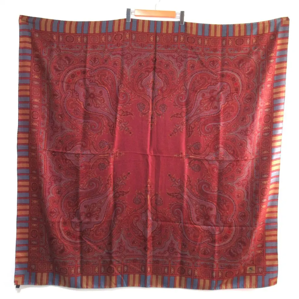 ETRO エトロ ペイズリー柄 ウール シルクブレンド 大判スカーフ ストール ショール ボルドー系