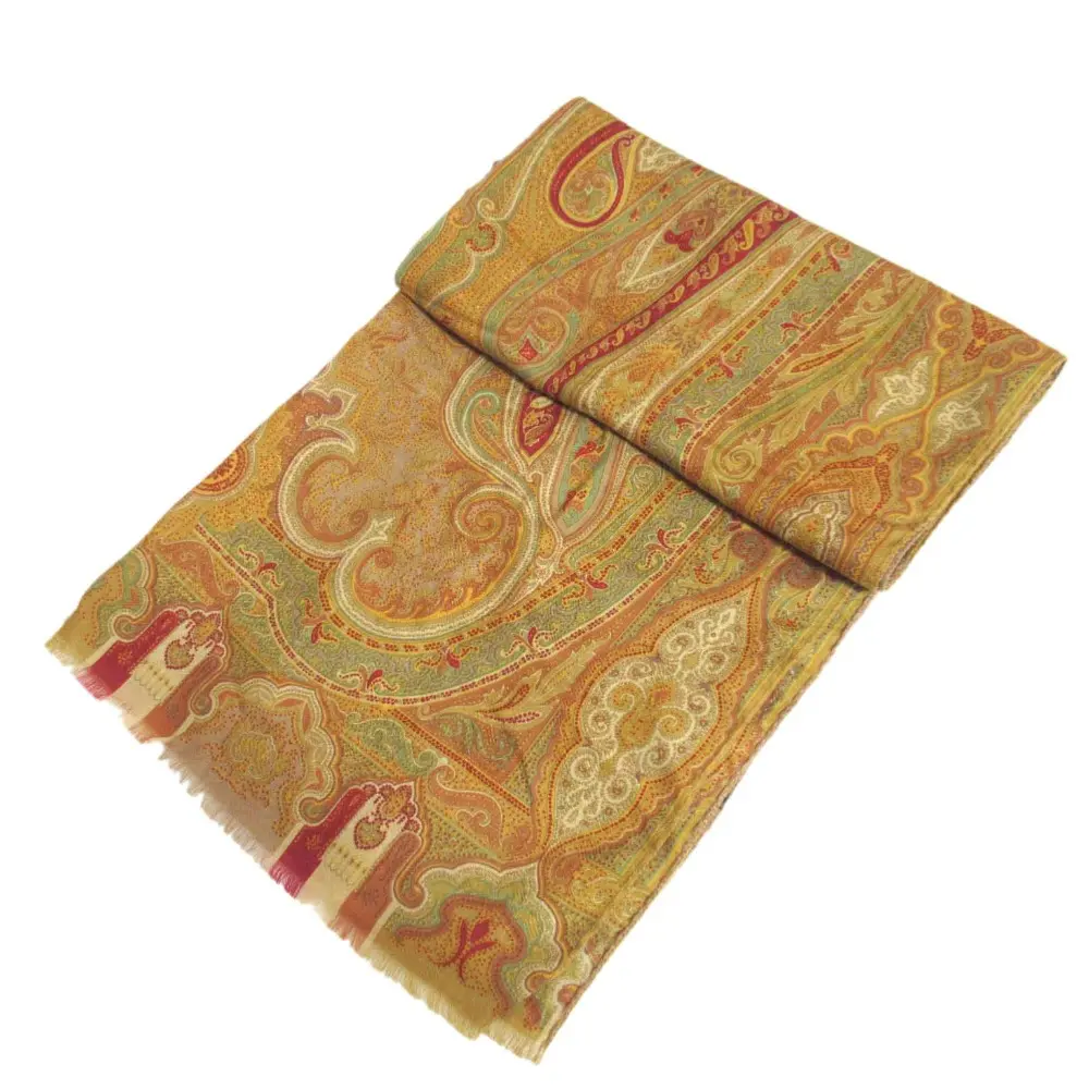 ETRO エトロ ペイズリー柄 ウールシルク ストール ベージュ系