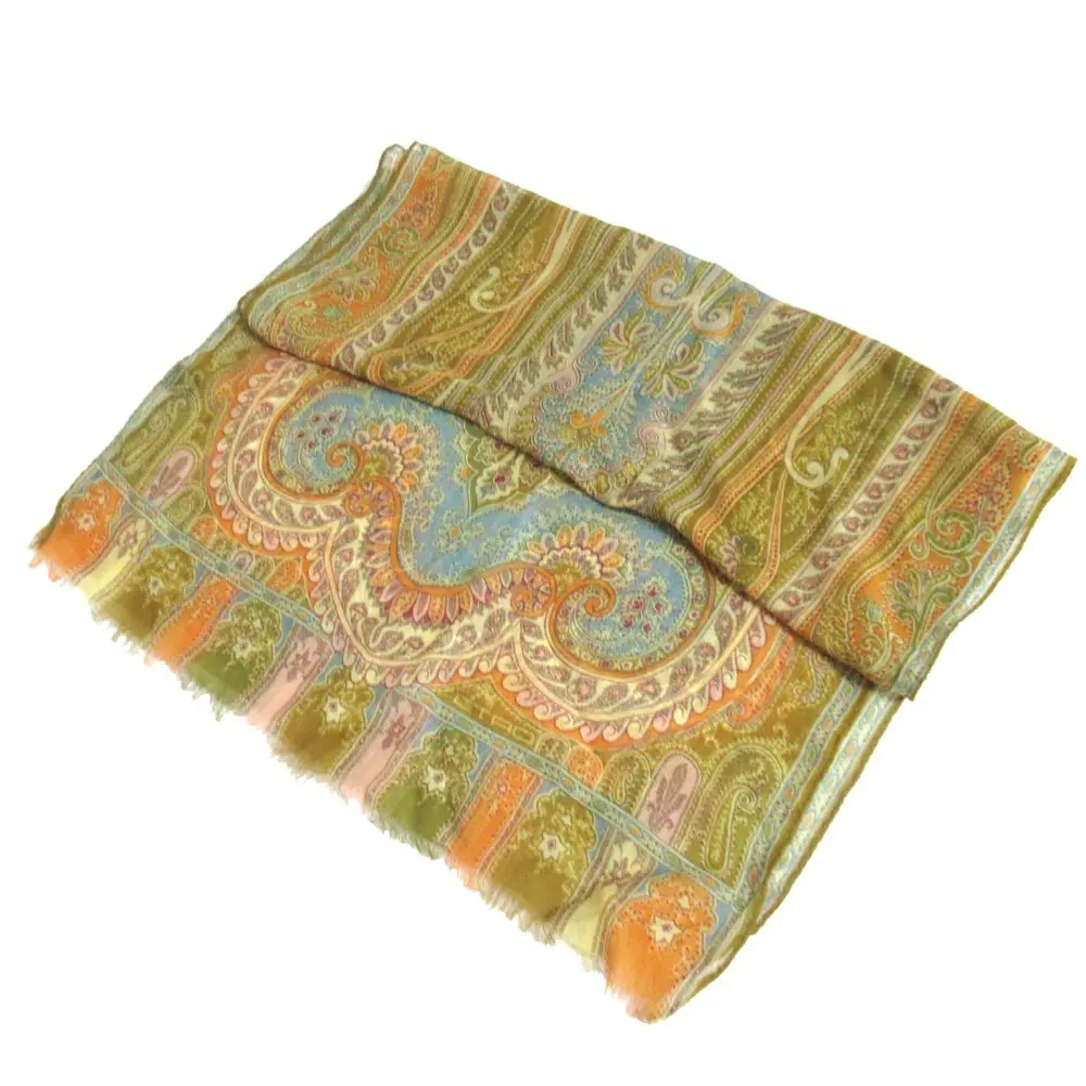 ETRO エトロ ペイズリー柄 シルク シアー ストール スカーフ グリーン系