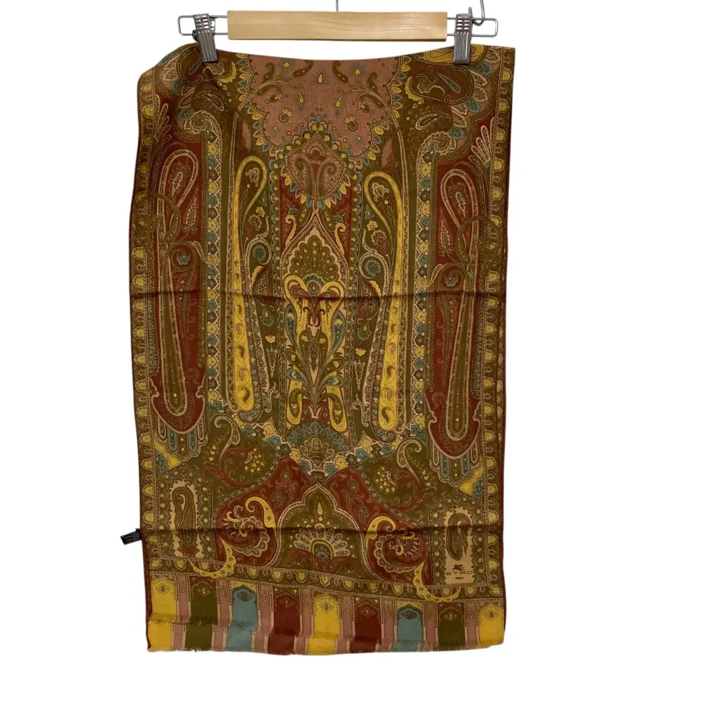 ETRO エトロ ペイズリー柄 ウールシルク ストール ブラウン系