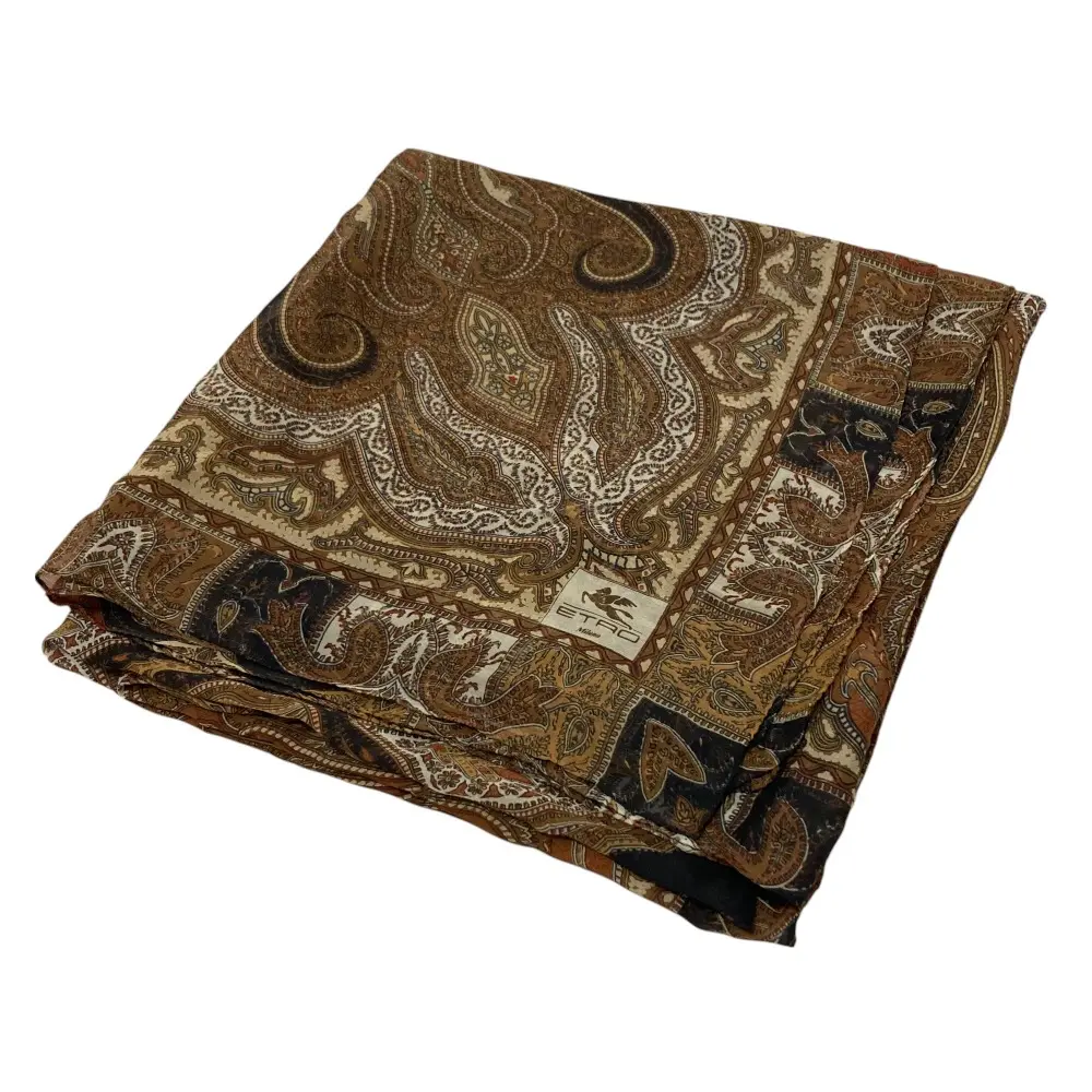 ETRO エトロ ペイズリー柄 大判 シアー スカーフ ストール ブラウン
