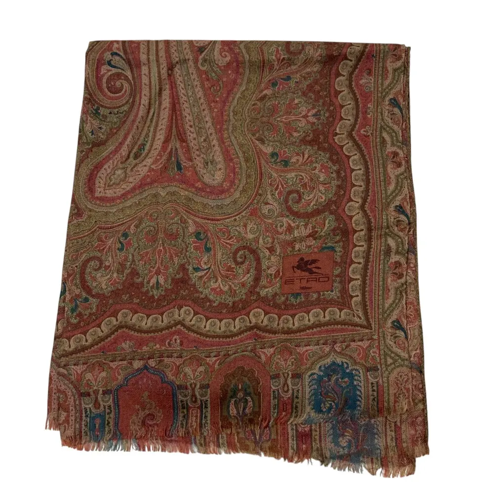ETRO エトロ ペイズリー柄 大判 ストール スカーフ ブラウン×レッド