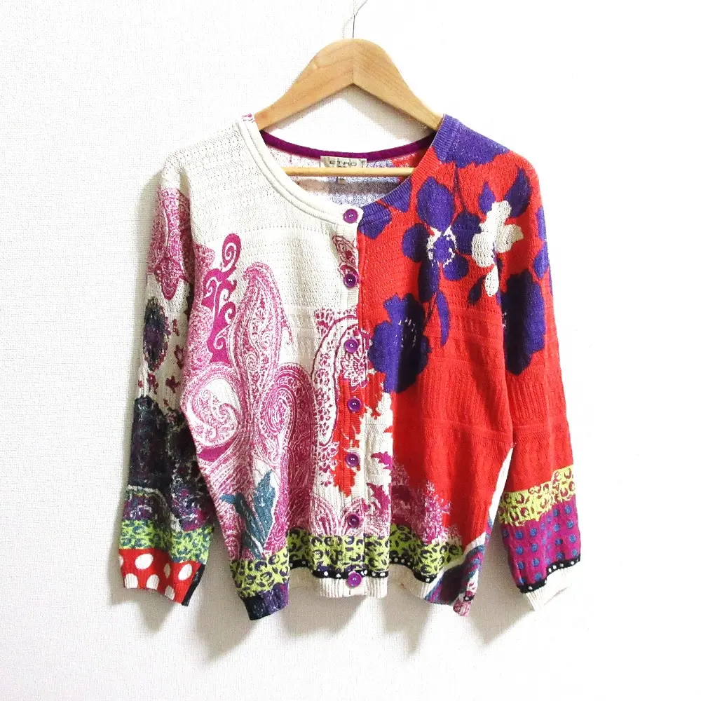 ETRO エトロ 総柄 クルーネック サマーニット カーディガン サイズ44 マルチカラー