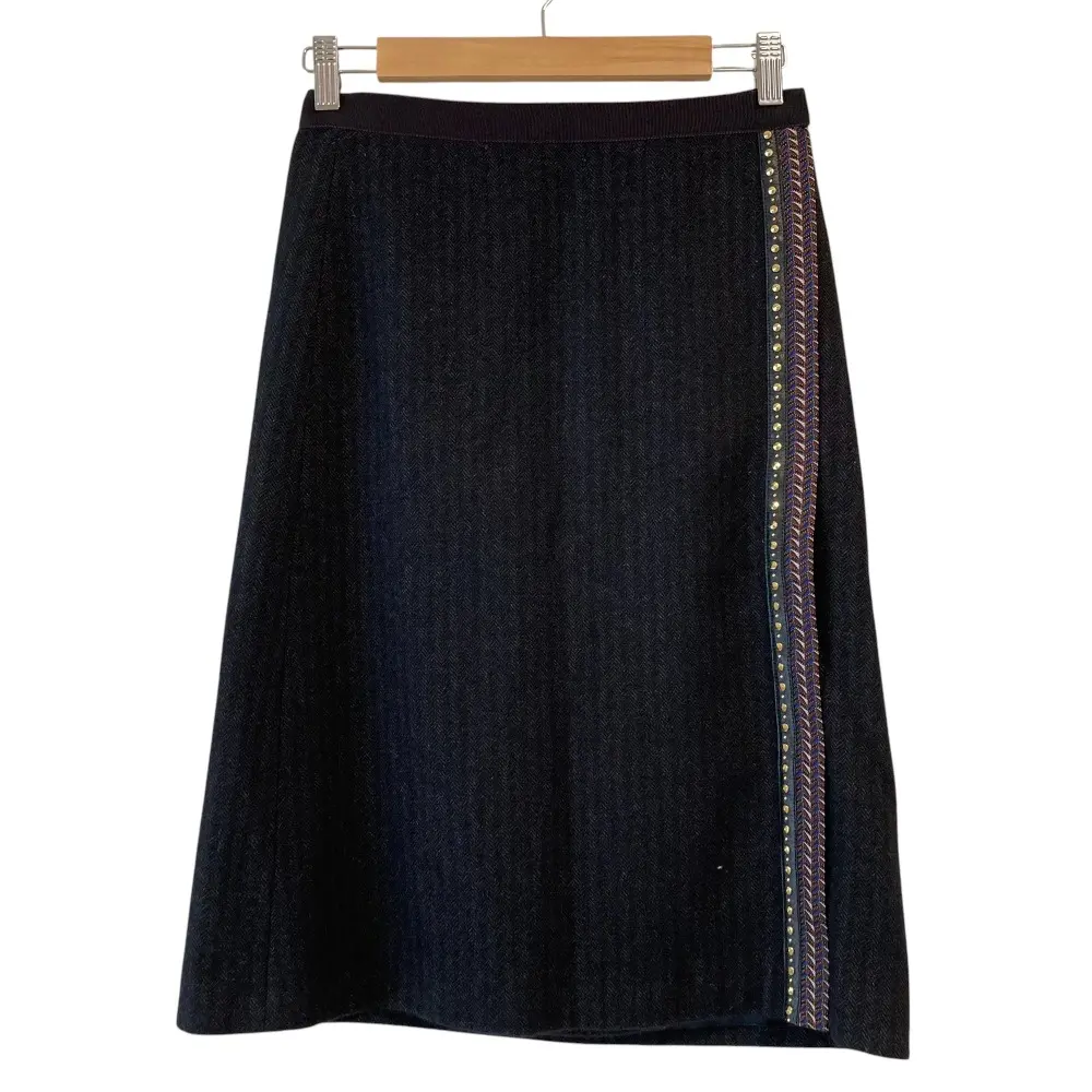 ETRO エトロ ヘリンボーン スタッズ ラップスカート サイズ42 ブラウン
