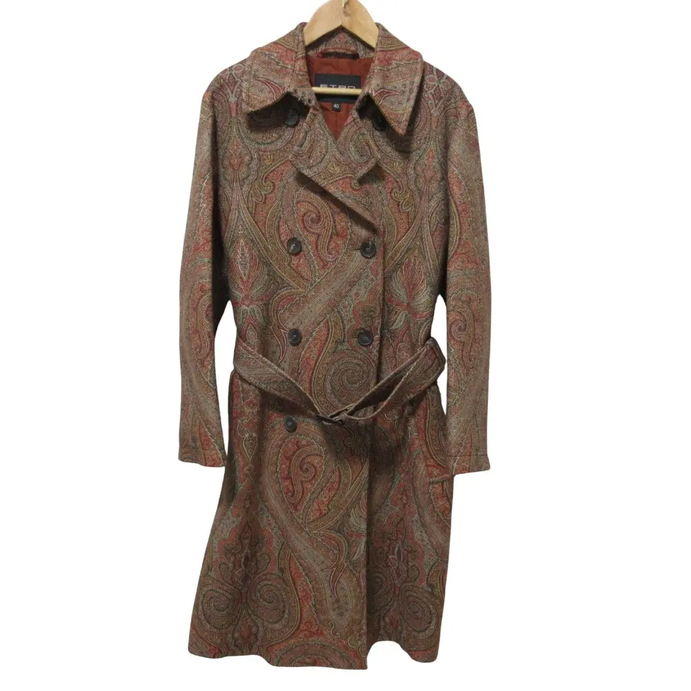 【現行 極美品 XL】エトロ　スラックス　茶　木目柄　ウール100%　ペイズリー ETRO エトロ 総柄 ストレッチ スラックスパンツ サイズ36 グレーの買取