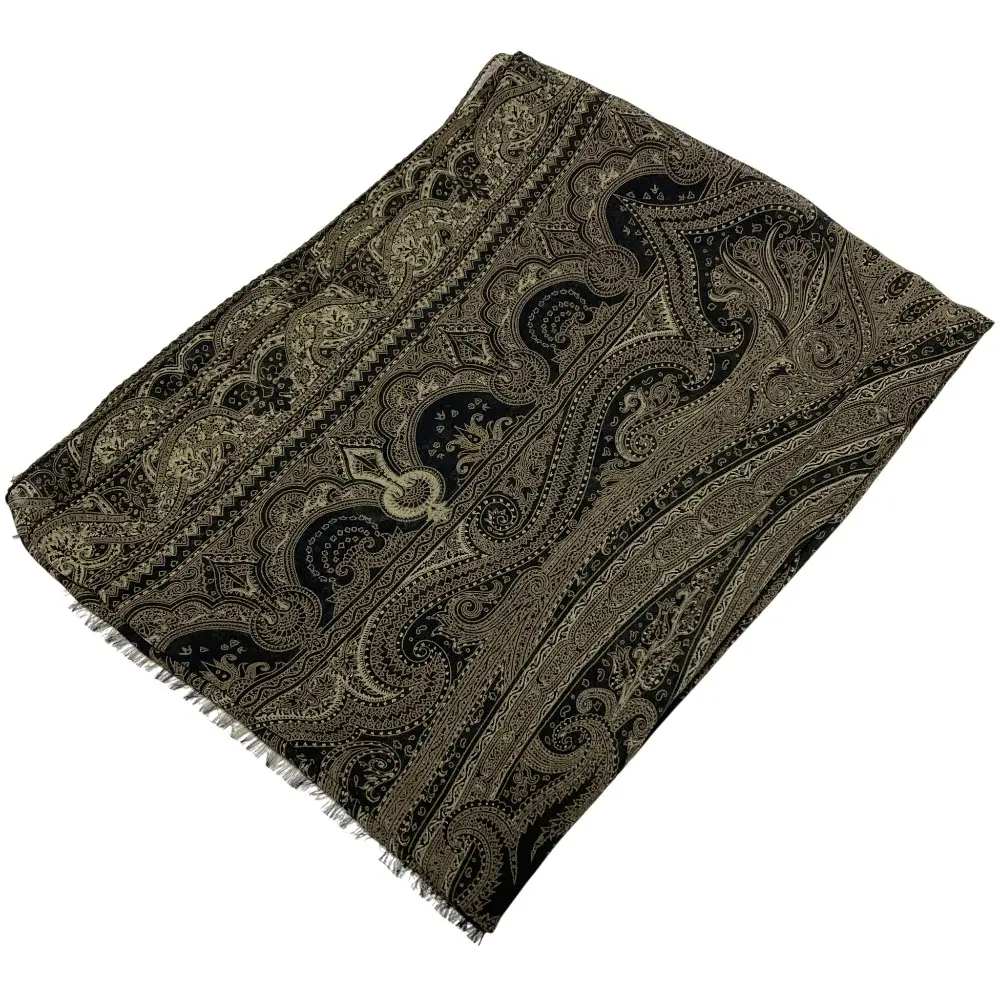 ETRO エトロ ペイズリープリント シルク100％ ストール ショール ブラック