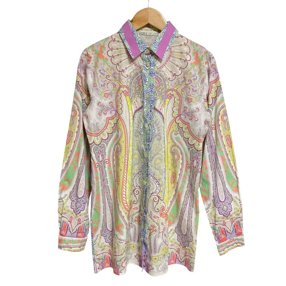 ETRO エトロ ペイズリー柄コットンストレッチシャツ 40 パープル イエロー