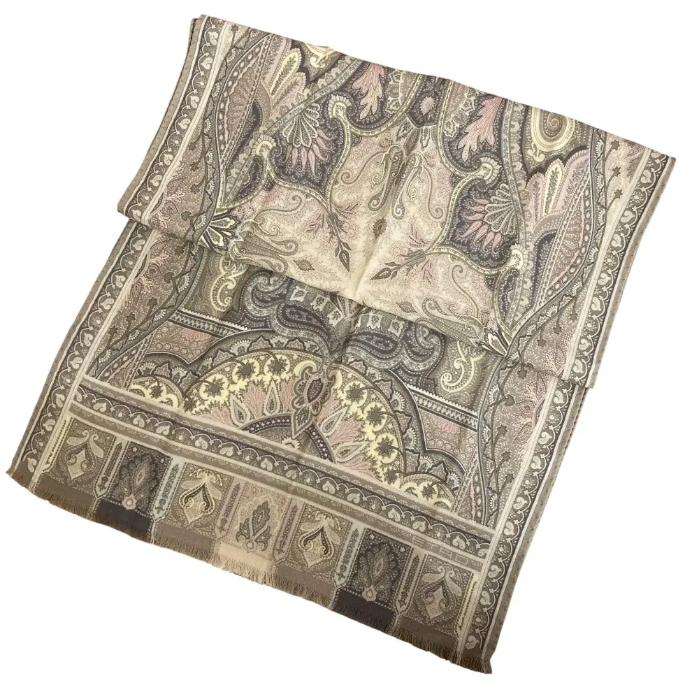 ETRO エトロ ペイズリー柄 ウールシルク ストール ベージュ系