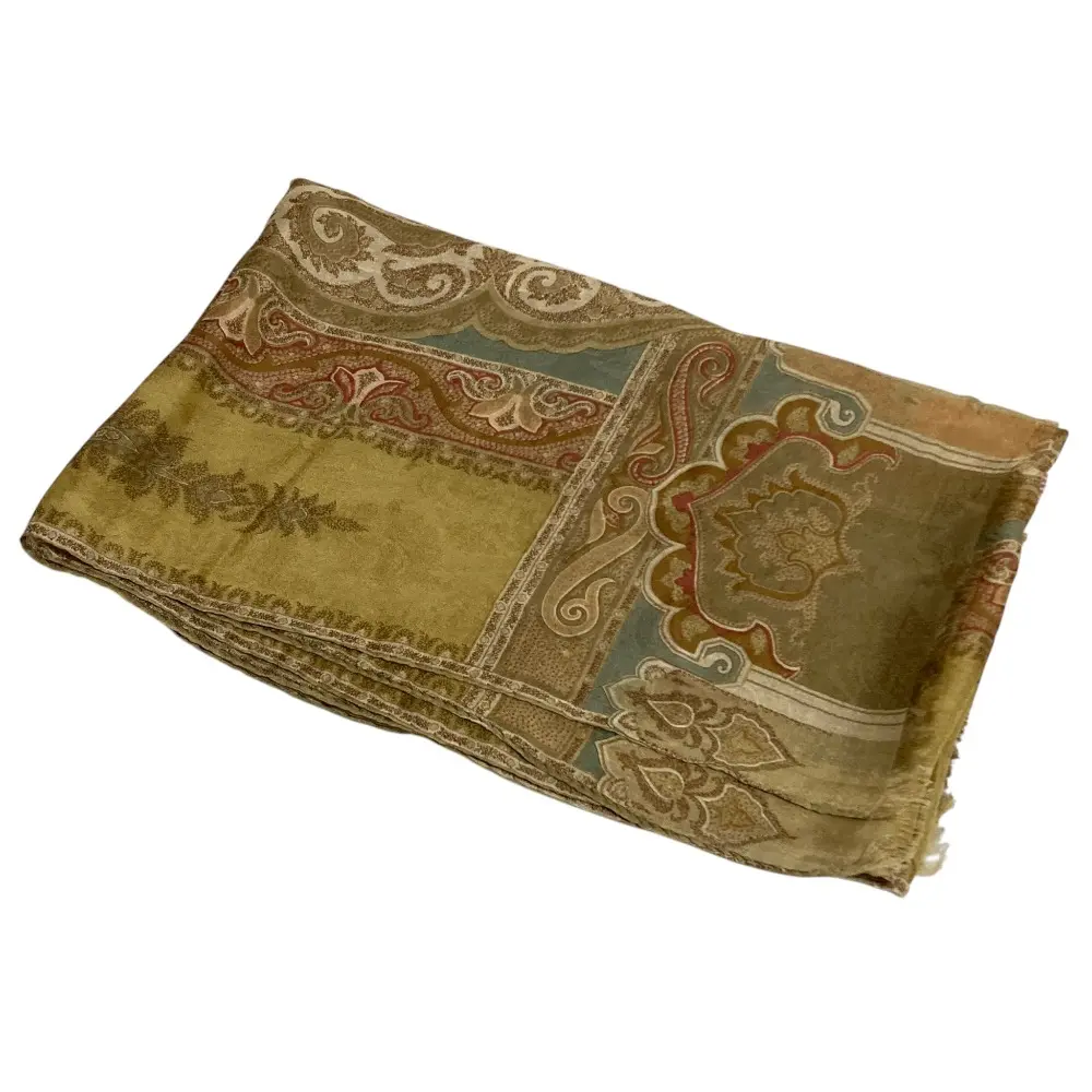 ETRO エトロ ペイズリー柄 シルクストール ショール マフラー カーキ ベージュ