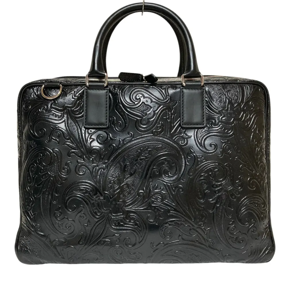 ETRO エトロ カービングレザー ビジネスバッグ ブラック