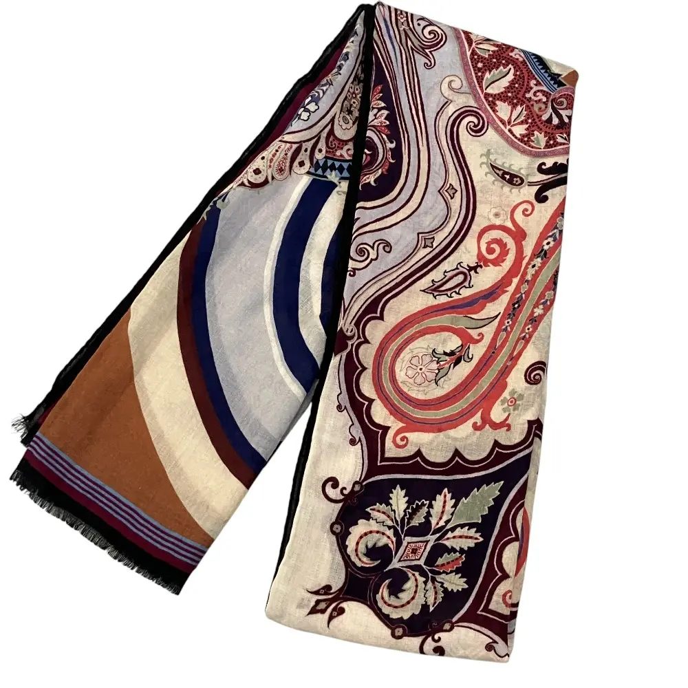 ETRO エトロ ペイズリー柄 フリンジ 大判ストール パープル マルチカラー