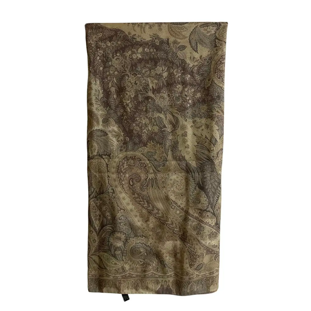 ETRO エトロ シルクブレンド ウール ペイズリープリント 大判スカーフ ストール ベージュ