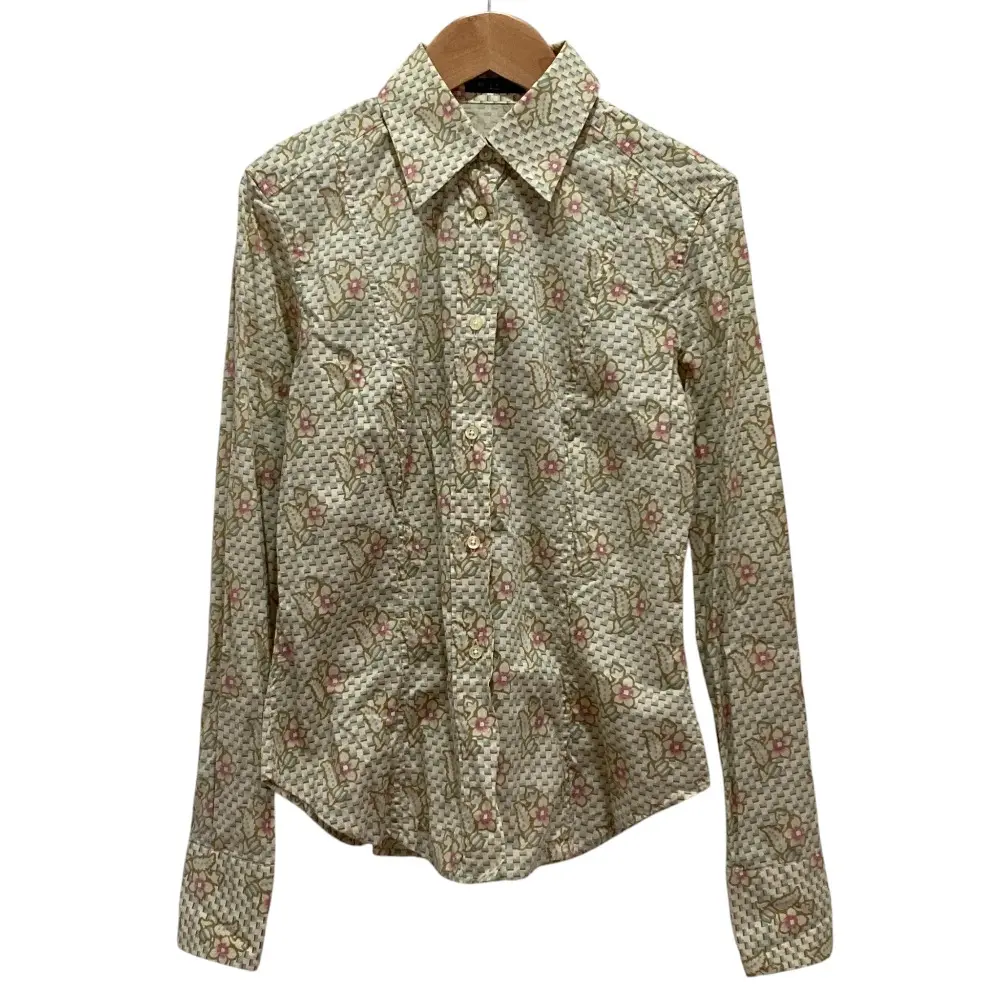 ETRO エトロ フラワープリント 長袖 コットン ストレッチシャツ 40 ベージュ