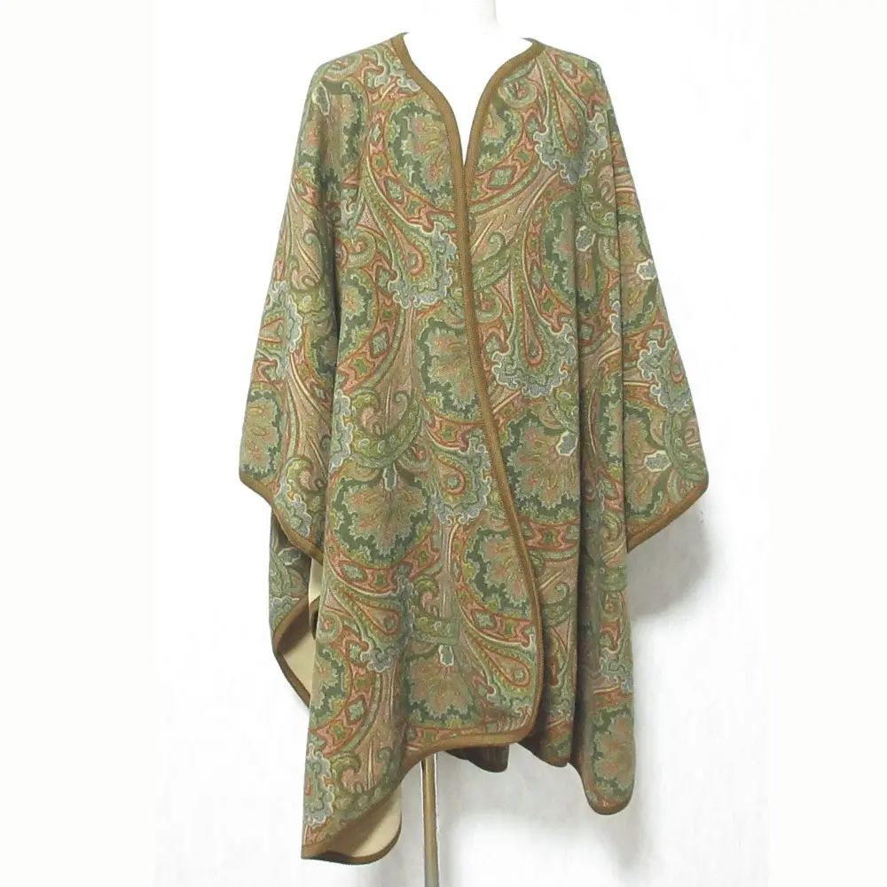 ETRO エトロ ペイズリー柄 カシミヤブレンド ウール ポンチョ コート ブラウン カーキ
